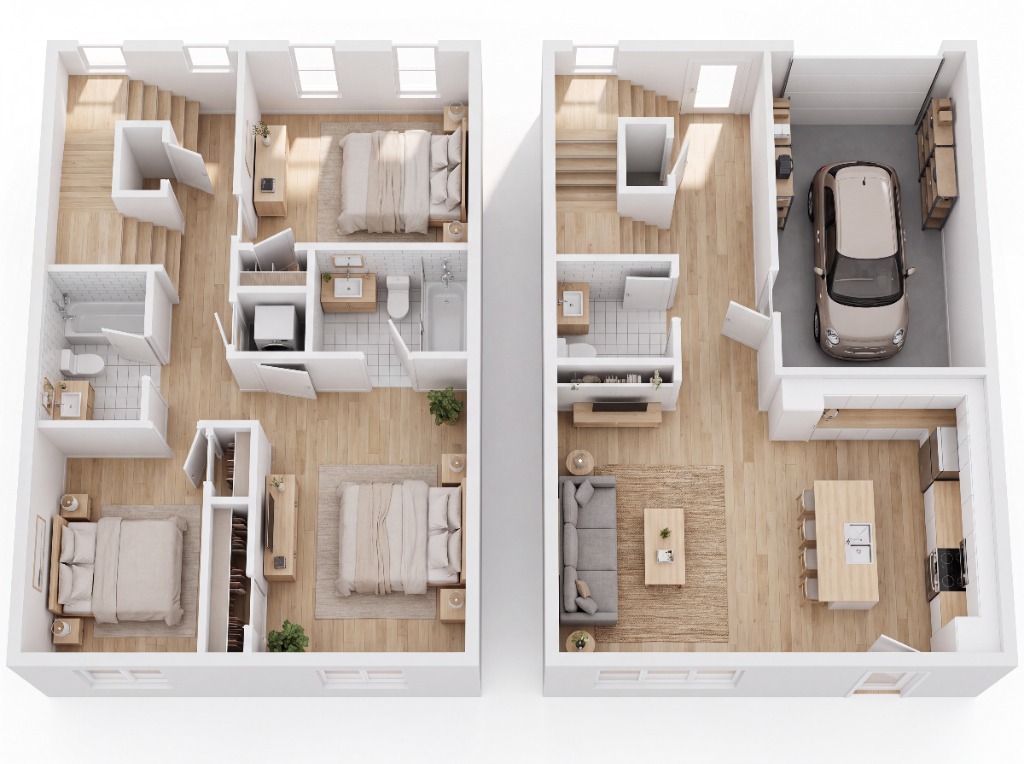 The Poplar 3D Isometric Dollhouse Floor Plan